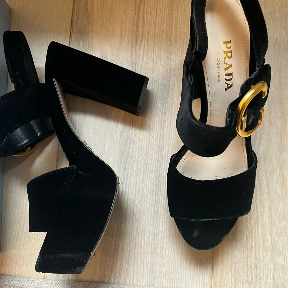 Prada Black and Gold Women's Sandals - Picture 2 of 4